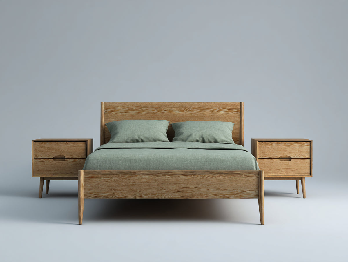 Lit double - Bois - 212 x 176 x 110 cm - Bois naturel - Style contemporain