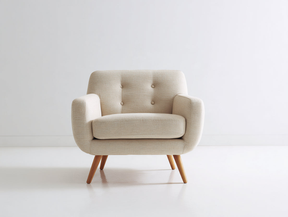 Fauteuil - Tissu-Bois - 85 x 80 x 88 cm - Beige clair-Bois naturel - Style moderne