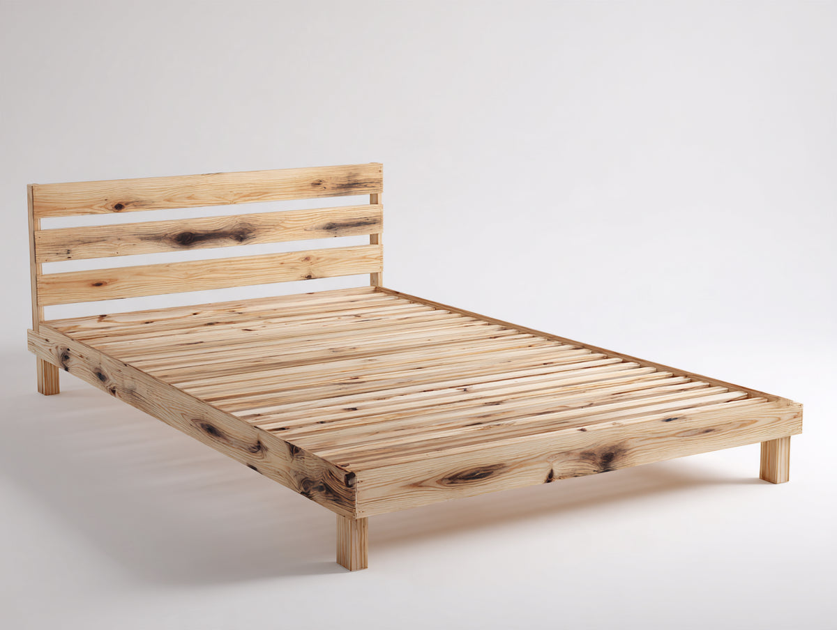 Lit double - Bois - 211 x 174 x 106 cm - Bois naturel - Style minimaliste