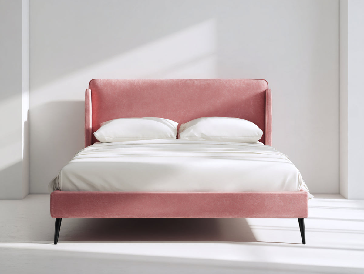 Lit double - Velours - 212 x 171 x 118 cm - Rose - Style moderne