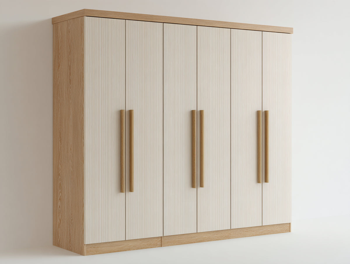Armoire - Panneaux de bois - 216 x 59 x 204 cm - Blanc cassé-Bois naturel - Style contemporain