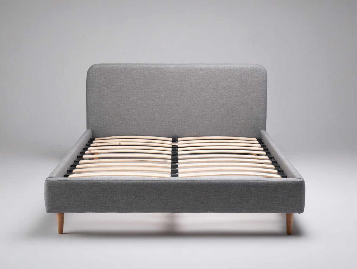 Lit double - Tissu-Bois - 210 x 168 x 113 cm - Gris-Bois naturel - Style moderne