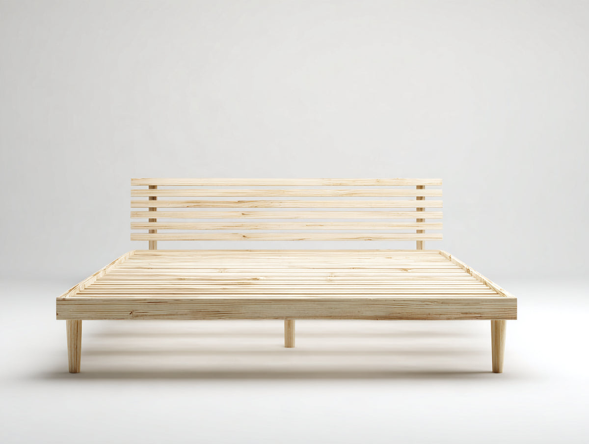 Lit double - Bois - 214 x 178 x 105 cm - Bois naturel - Style minimaliste