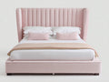 Lit double - Velours - 224 x 190 x 132 cm - Rose poudré - Style moderne
