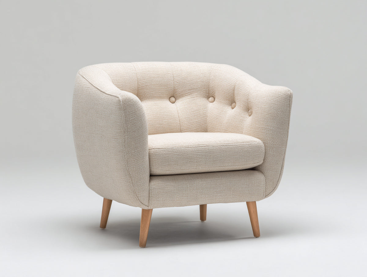 Fauteuil - Tissu-Bois - 91 x 86 x 84 cm - Beige clair-Bois naturel - Style contemporain