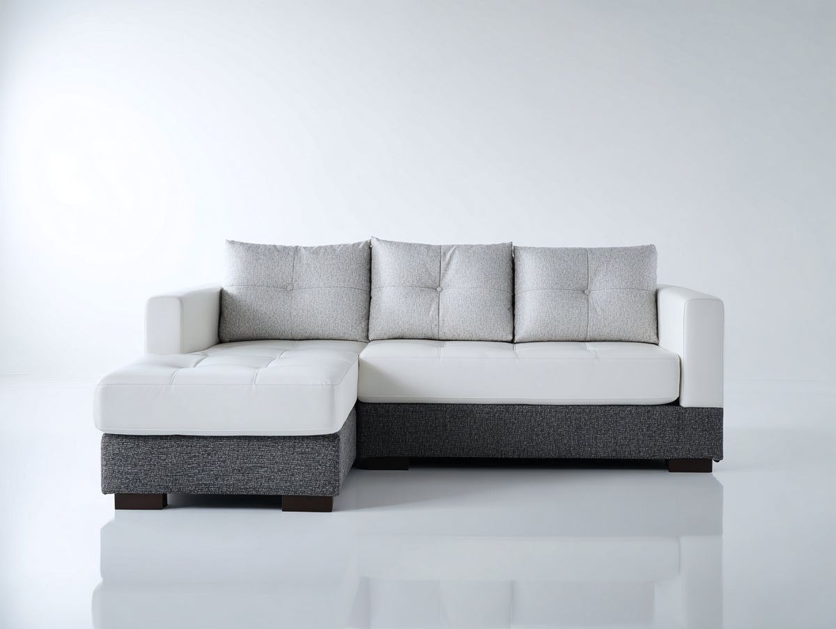 Canapé d'angle - Tissu-Similicuir - 246 x 162 x 86 cm - Blanc-Gris clair-Gris foncé - Style moderne