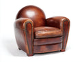 Fauteuil - Cuir-Bois - 91 x 89 x 86 cm - Marron cognac-Bois foncé - Style club classique