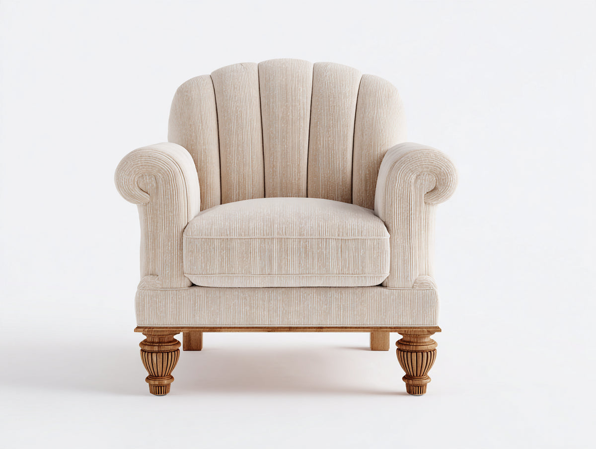 Fauteuil - Tissu-Bois - 92 x 88 x 101 cm - Beige-Bois naturel - Style classique