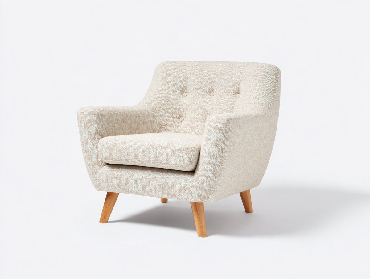 Fauteuil - Tissu-Bois - 84 x 82 x 91 cm - Écru-Bois naturel - Style moderne