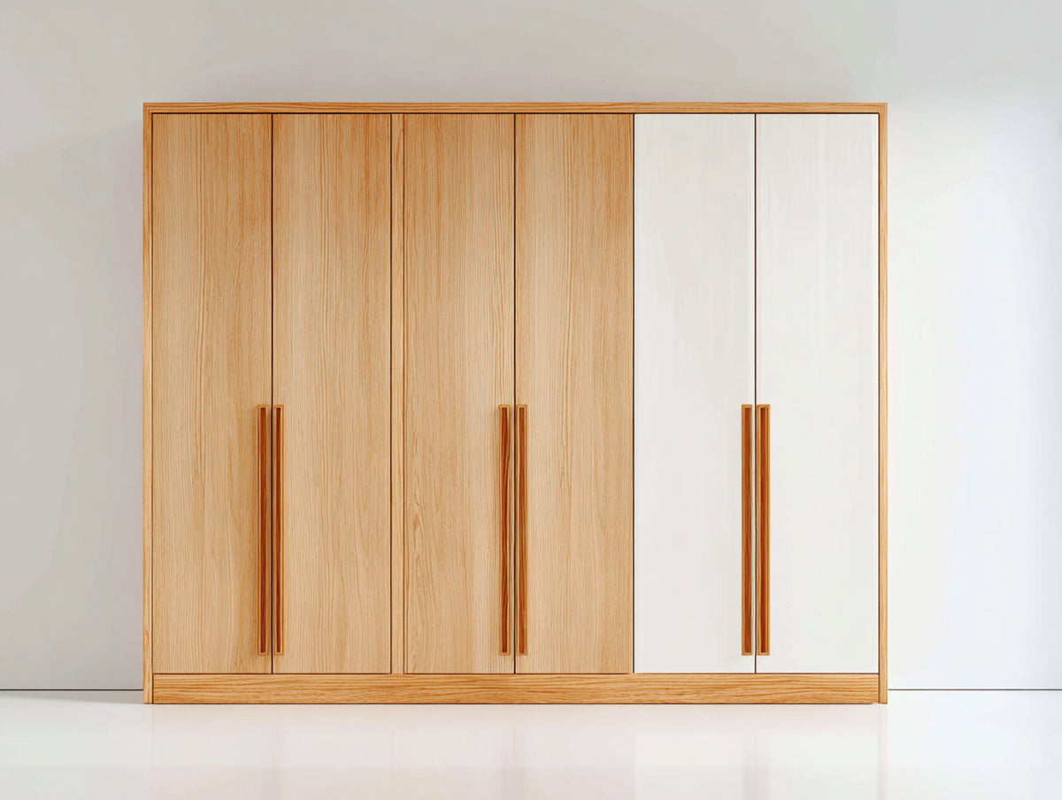 Armoire - Panneaux de bois - 222 x 60 x 200 cm - Bois naturel-Blanc - Style moderne