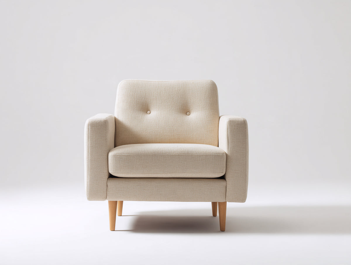 Fauteuil - Tissu-Bois - 82 x 79 x 89 cm - Beige clair-Bois naturel - Style rétro moderne