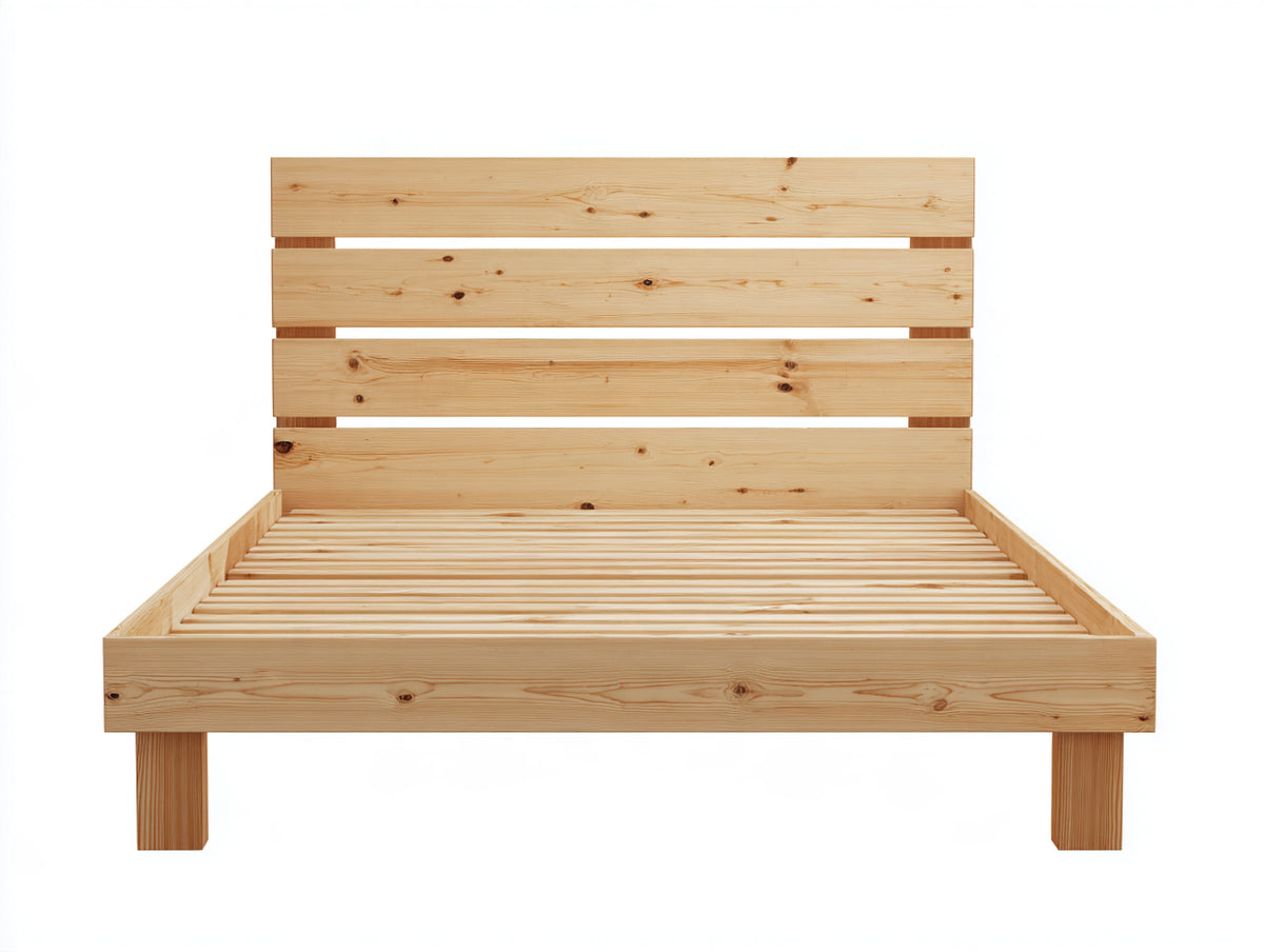 Lit double - Bois - 215 x 180 x 118 cm - Bois clair - Style scandinave
