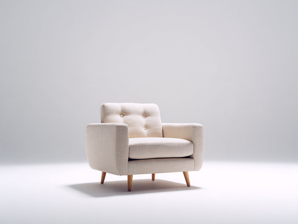 Fauteuil - Tissu-Bois - 81 x 78 x 86 cm - Écru-Bois naturel - Style rétro moderne