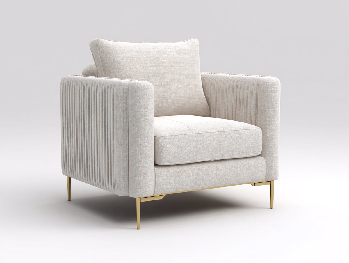 Fauteuil - Tissu-Métal - 88 x 85 x 89 cm - Écru-Doré - Style moderne