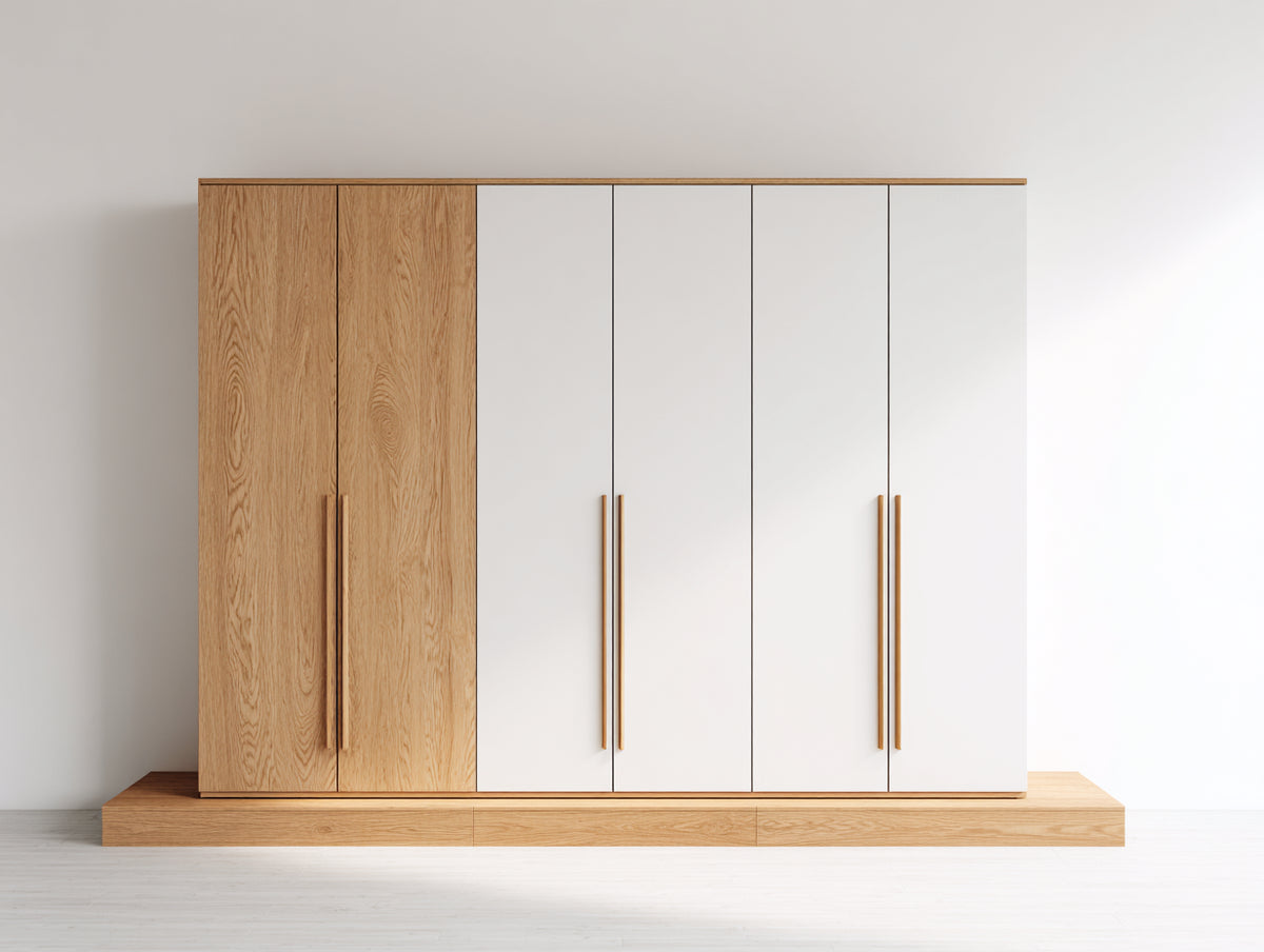Armoire - Panneaux de bois - 238 x 60 x 206 cm - Bois naturel-Blanc - Style moderne