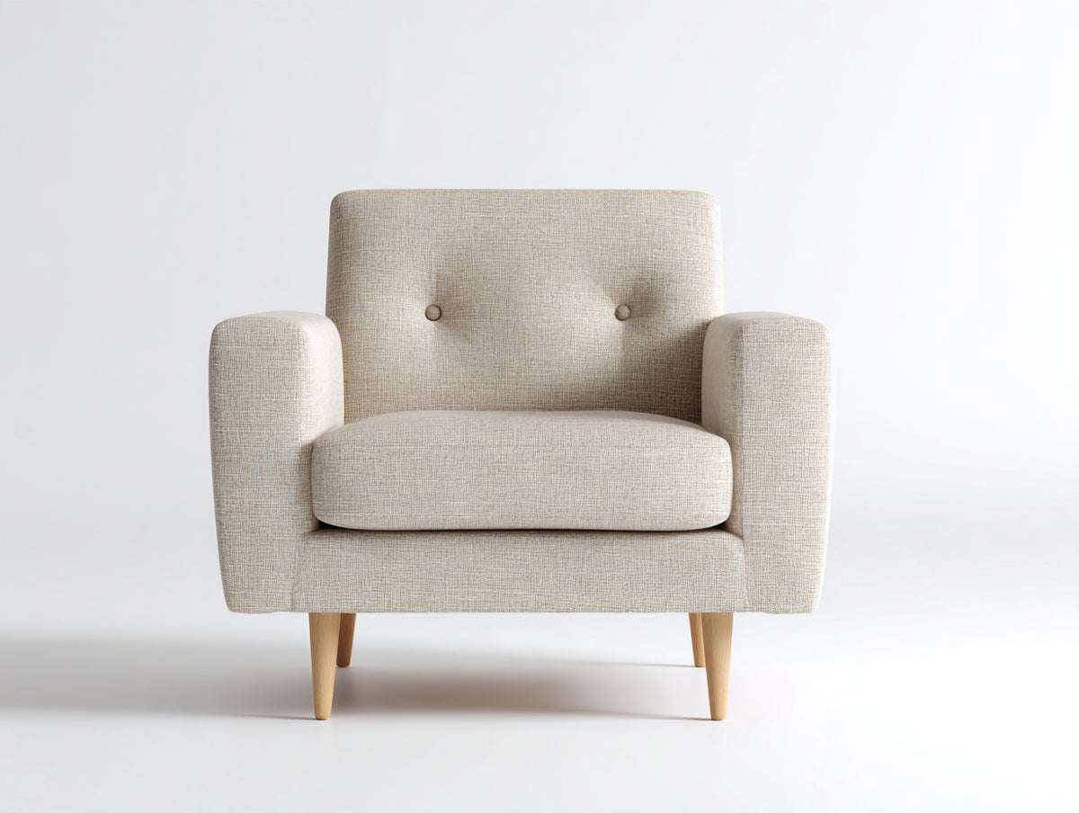 Fauteuil - Tissu-Bois - 82 x 79 x 89 cm - Beige clair-Bois naturel - Style rétro moderne
