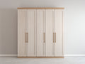 Armoire - Panneaux de bois - 218 x 58 x 210 cm - Blanc cassé-Bois naturel - Style classique contemporain