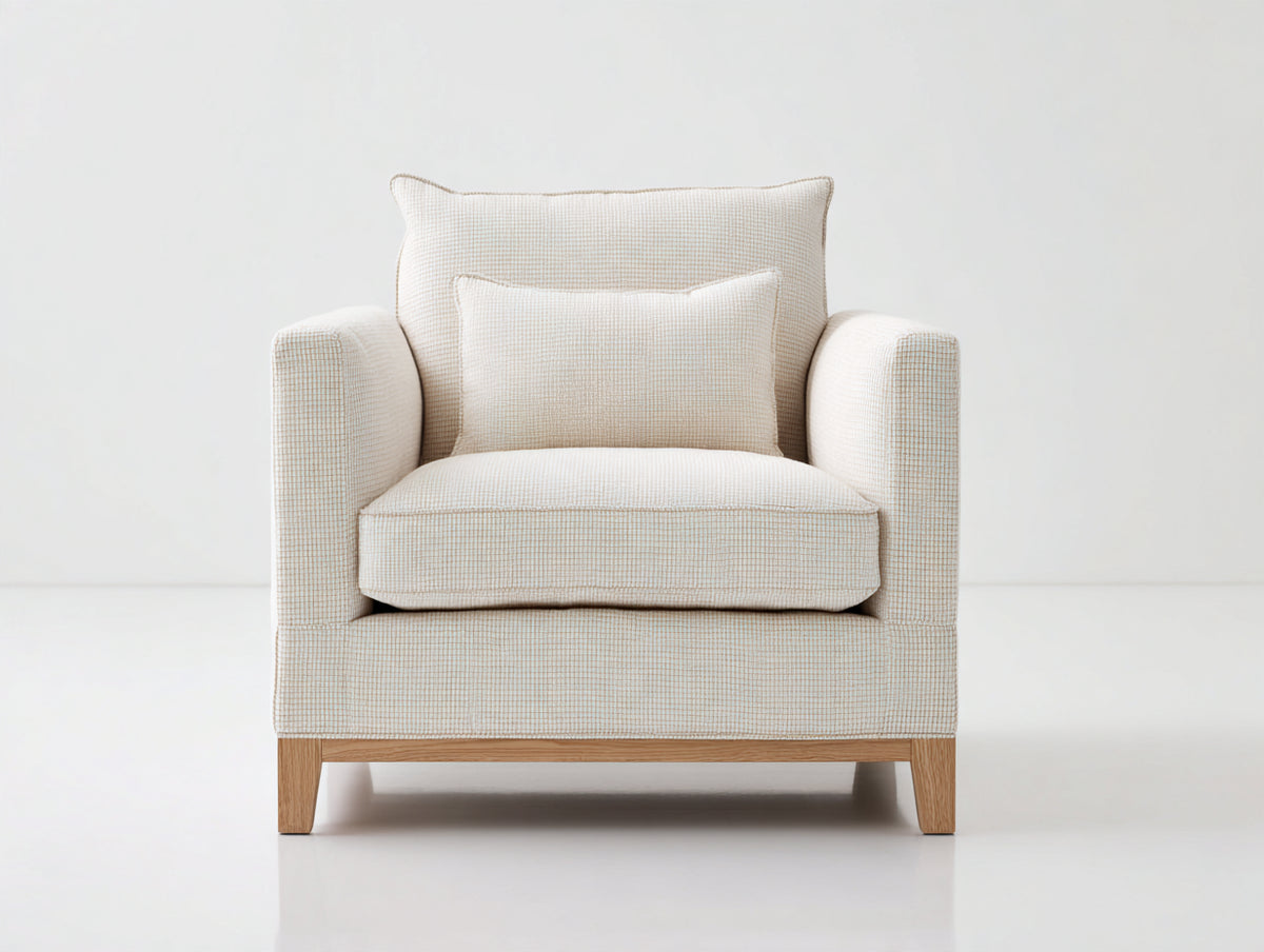 Fauteuil - Tissu-Bois - 87 x 84 x 93 cm - Écru-Bois naturel - Style moderne