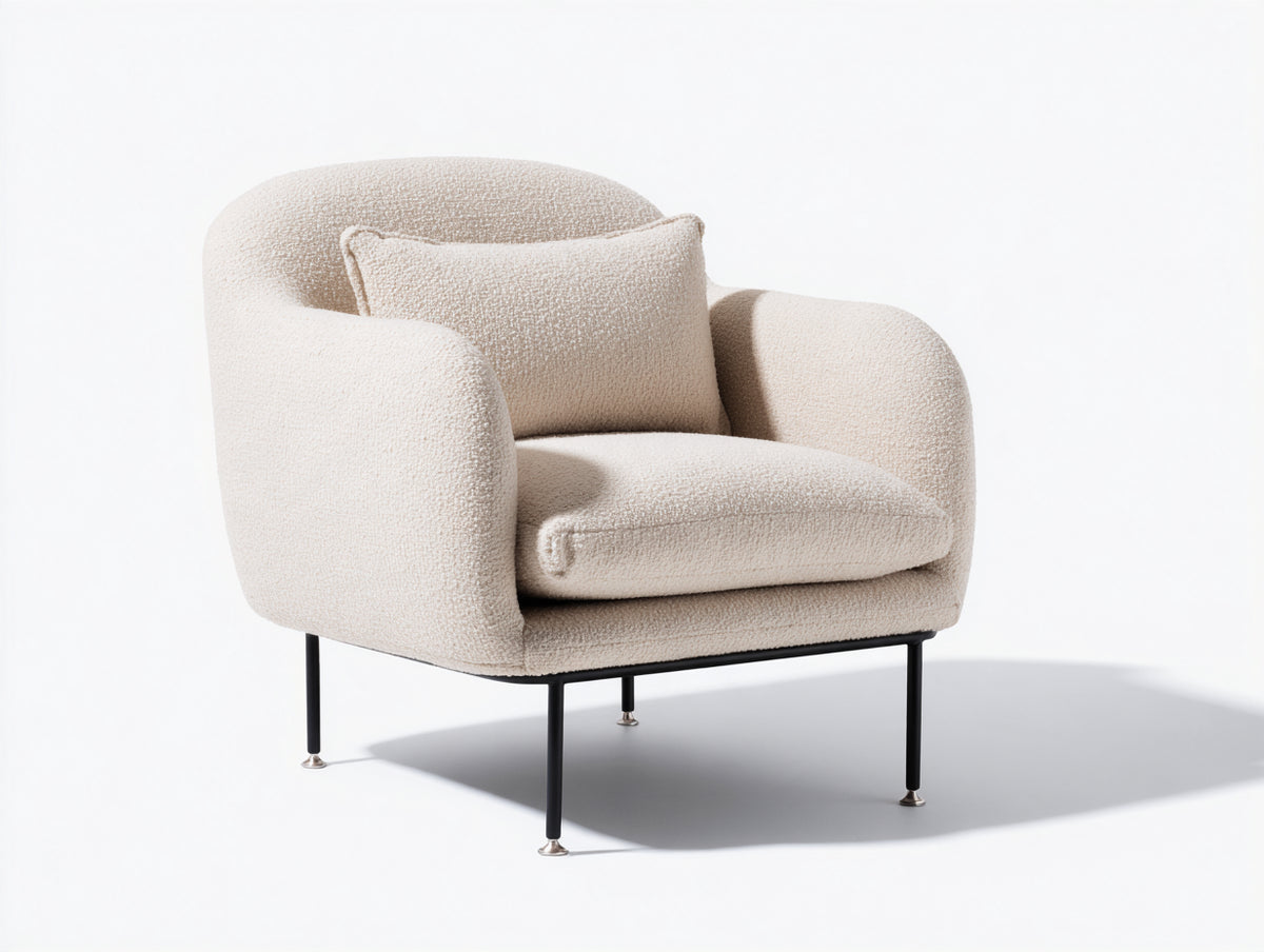 Fauteuil - Tissu bouclé-Métal - 86 x 84 x 82 cm - Écru-Noir - Style moderne