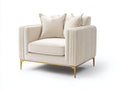 Fauteuil - Tissu-Métal - 92 x 87 x 88 cm - Crème-Doré - Style contemporain