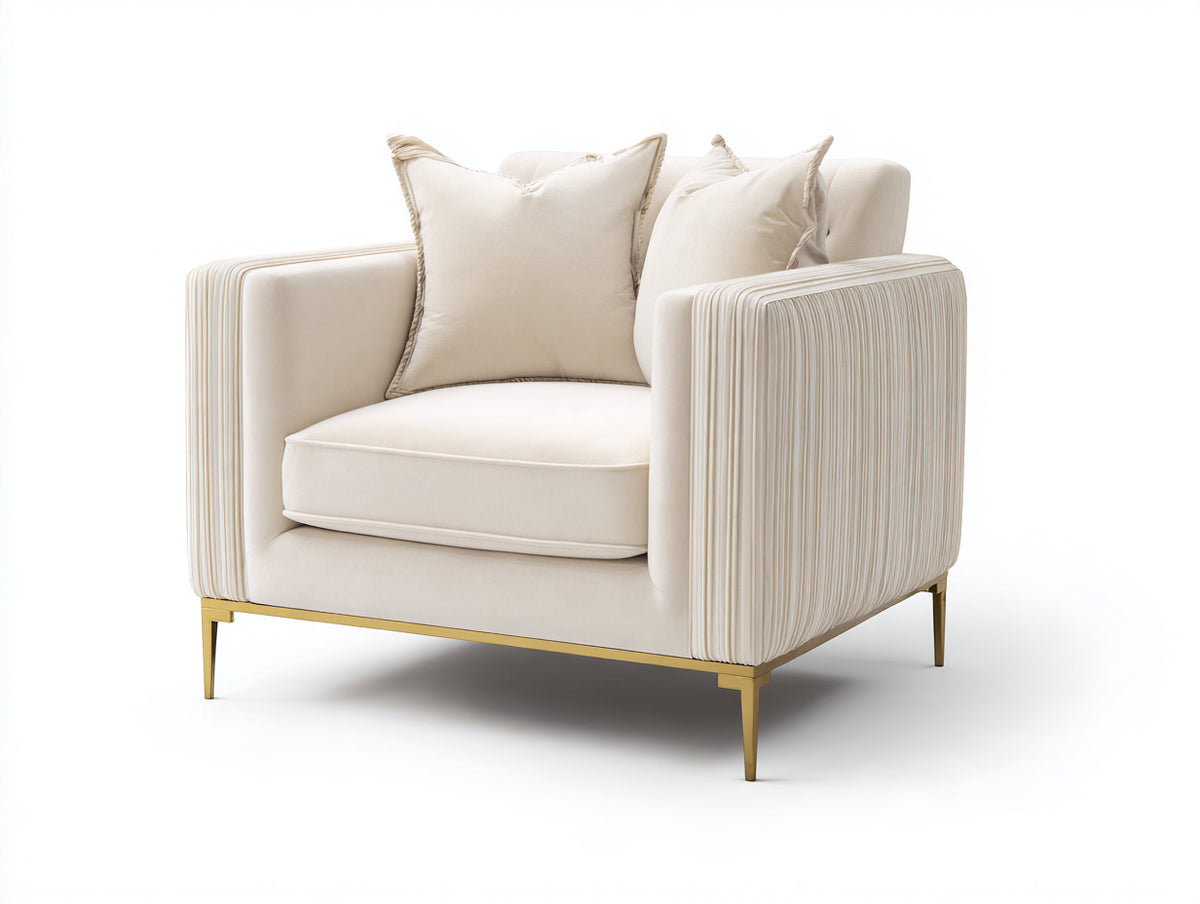 Fauteuil - Tissu-Métal - 92 x 87 x 88 cm - Crème-Doré - Style contemporain
