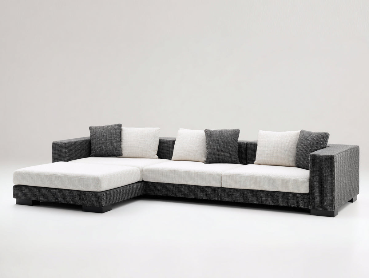 Canapé d'angle - Tissu - 285 x 190 x 78 cm - Gris foncé-Blanc cassé - Style moderne