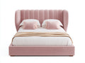 Lit double - Velours - 218 x 184 x 126 cm - Vieux rose - Style contemporain