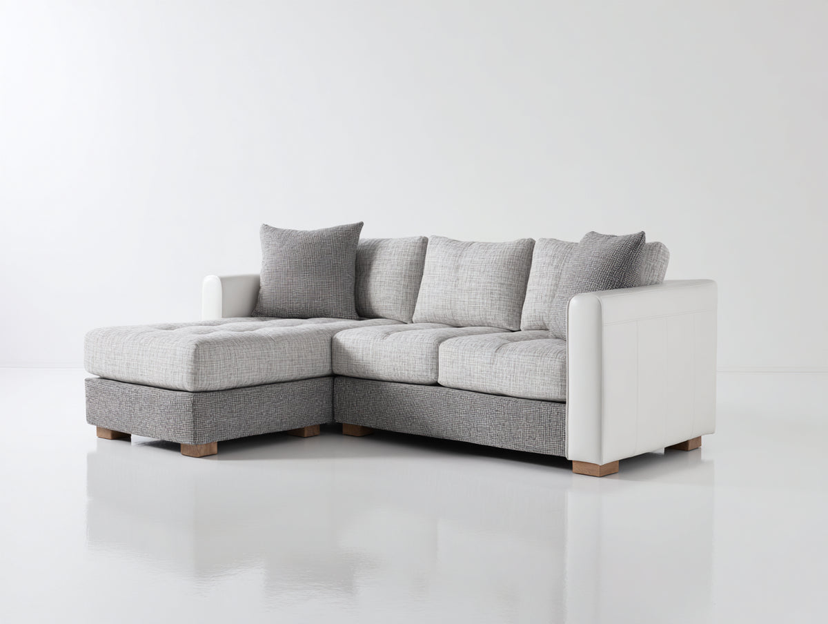 Canapé d'angle - Tissu-Similicuir - 238 x 168 x 84 cm - Gris clair-Gris foncé-Blanc - Style contemporain