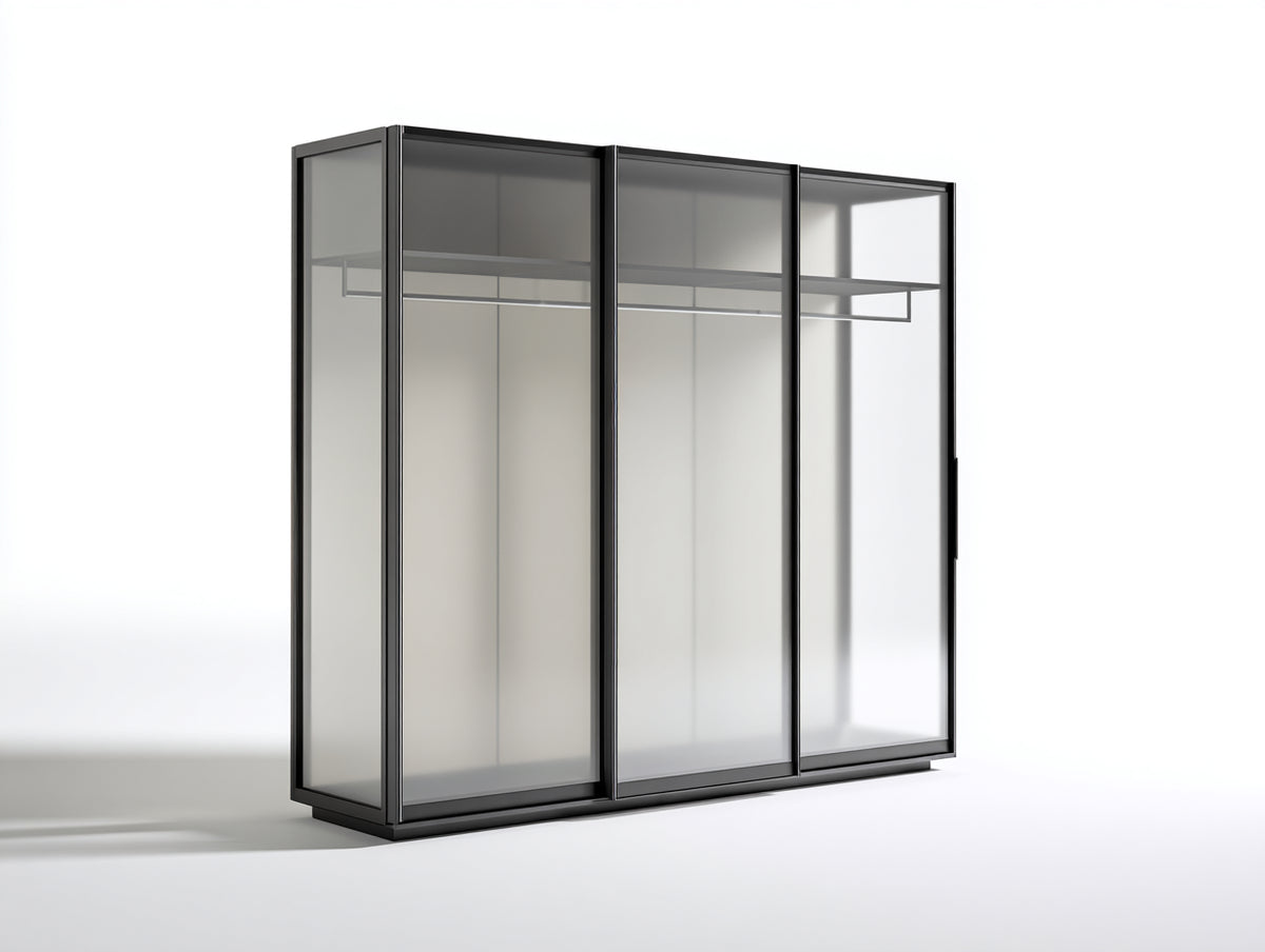 Armoire - Métal-Verre - 182 x 60 x 200 cm - Noir-Gris - Style moderne industriel