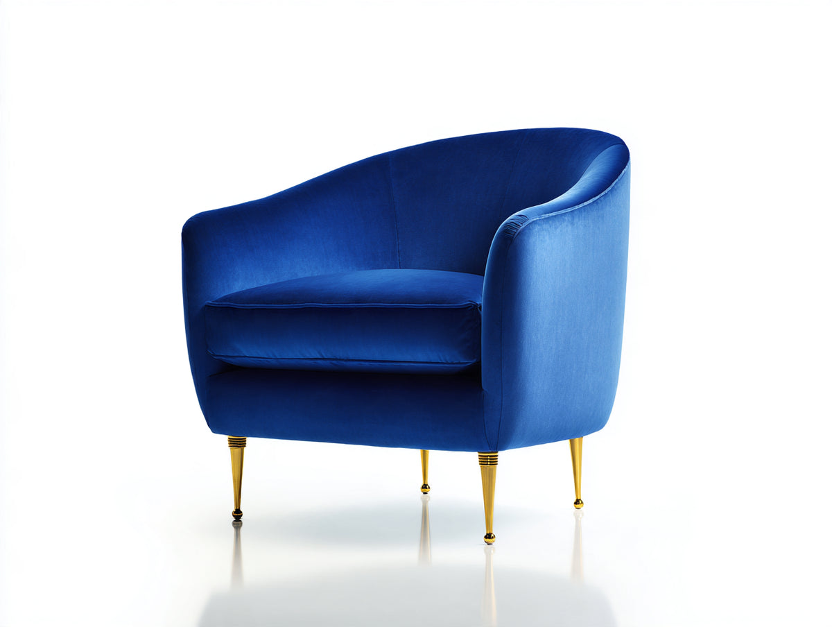 Fauteuil - Velours-Métal - 84 x 81 x 86 cm - Bleu royal-Doré - Style moderne