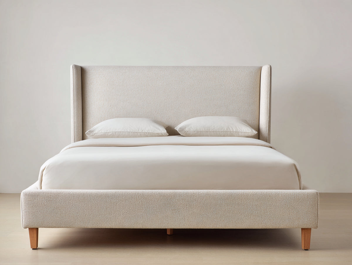 Lit double - Tissu - 214 x 171 x 122 cm - Beige clair - Style moderne